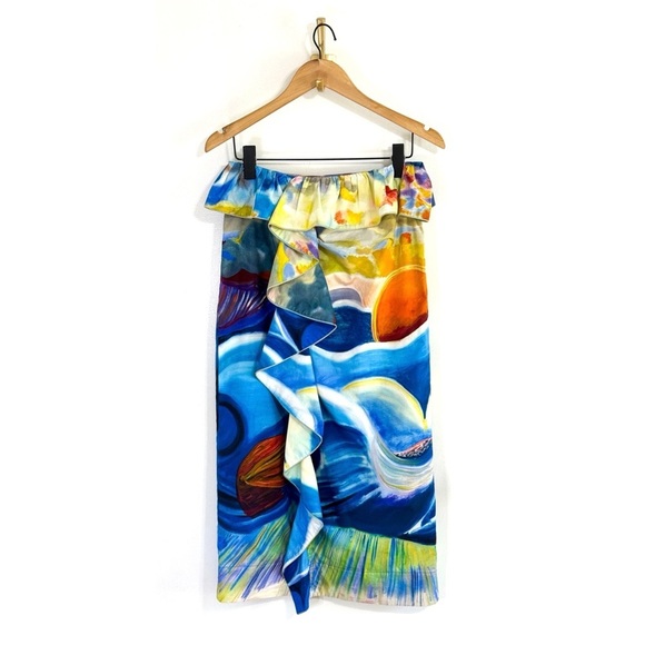 Ulla Johnson Midi Ruffle Printed Nora Cotton Skirt - Picture 2 of 7